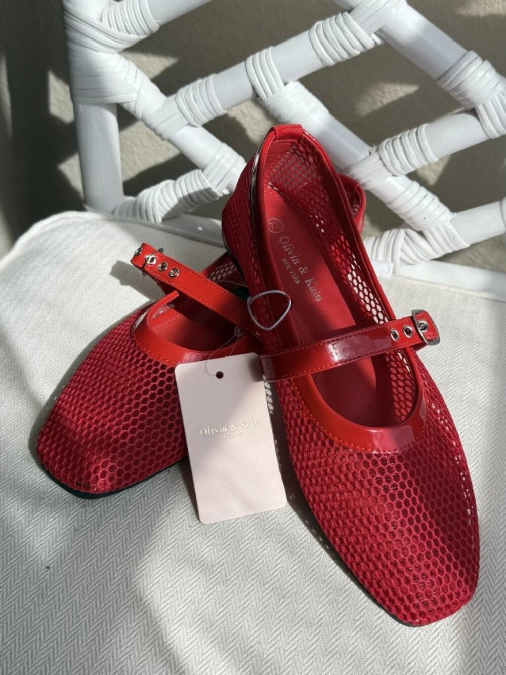 Olivia & Kate Red Mesh Mary Jane Flats Women's Size 7.5 Balletcore NWT